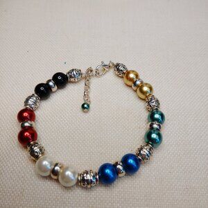 Glass Bead Salvation Bracelet Silver Tone Adjustable Christian Jewelry
